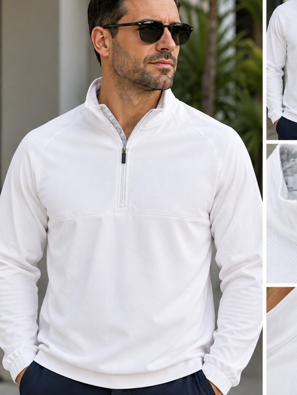 7 Diamonds Men's Light Cream Quarter-Zip Pullover
